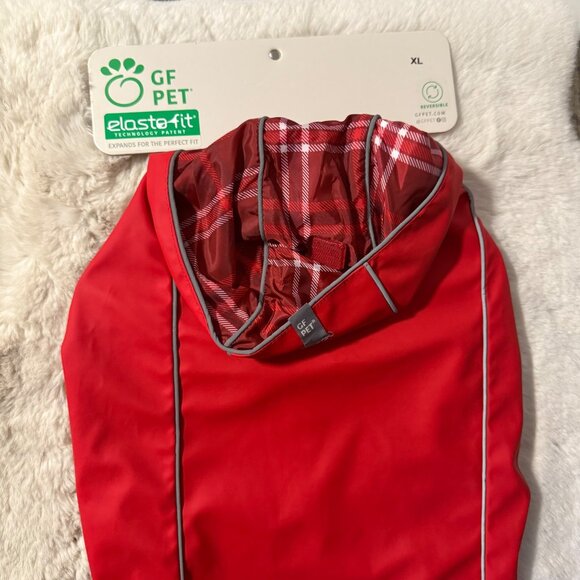 NWT GF Pet Elasto-Fit Reversible Red With Plaid Dog Rain Jacket Coat Sz XL - Picture 2 of 5
